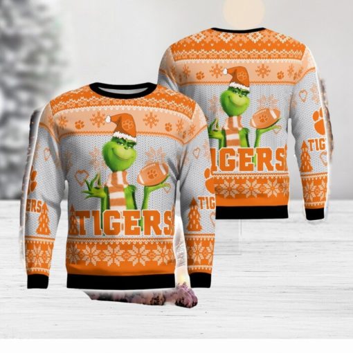 Clemson Tigers Grinch Snowflake Pattern Ugly Sweater Christmas