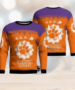 Clemson Tigers Santa sleigh driving reindeer Pattern Ugly Christmas Sweater