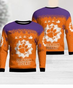 Clemson Tigers Santa sleigh driving reindeer Pattern Ugly Christmas Sweater