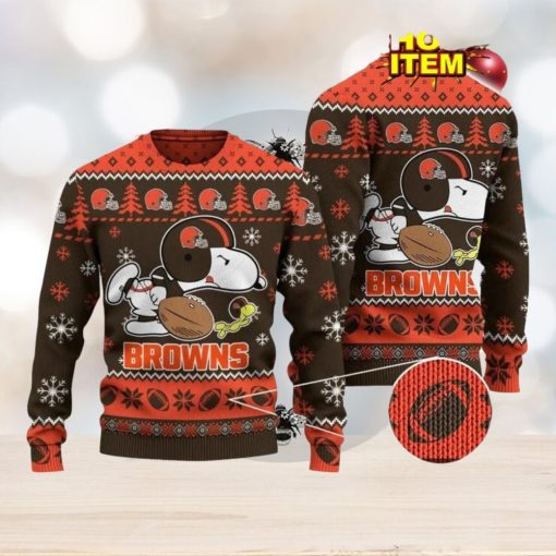 Cleveland Browns Logos American Football Snoopy Dog Ugly Christmas Sweater Funny Christmas Gift For Sport Fans