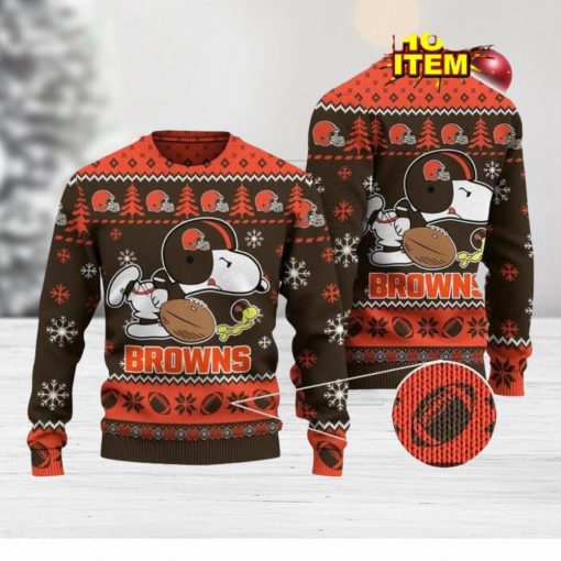 Cleveland Browns Logos American Football Snoopy Dog Ugly Christmas Sweater Funny Christmas Gift For Sport Fans