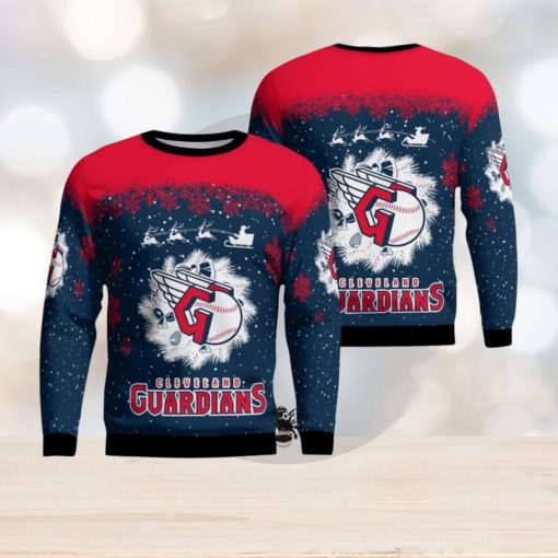 Cleveland Guardians Santa sleigh driving reindeer Pattern Ugly Christmas Sweater