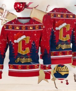 Cleveland Indians Logo Golden Fans Santa Hat Tree Ugly Xmas Sweater