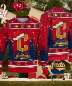 Cleveland Indians Logo Golden Fans Santa Hat Tree Ugly Xmas Sweater