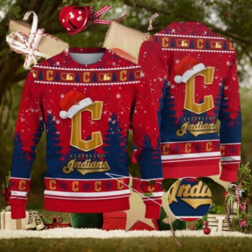 Cleveland Indians Logo Golden Fans Santa Hat Tree Ugly Xmas Sweater