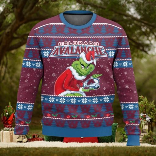 Colorado Avalanche Grinch Ugly Christmas Sweater Trending Sweater For 2023 Christmas Holidays