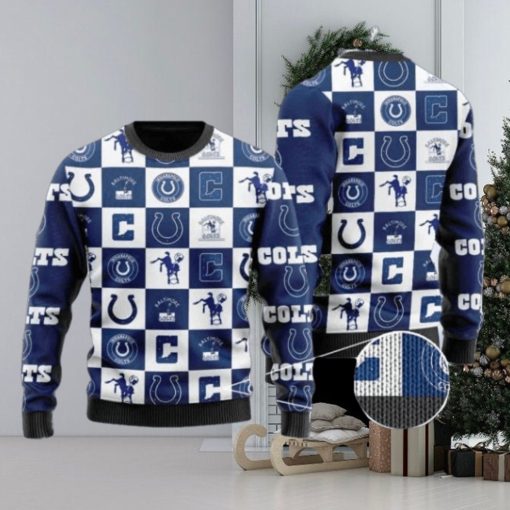 Colts Logo Checkered Flannel Design Knitted Ugly Christmas Sweater