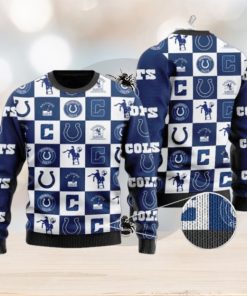 Colts Logo Checkered Flannel Design Knitted Ugly Christmas Sweater