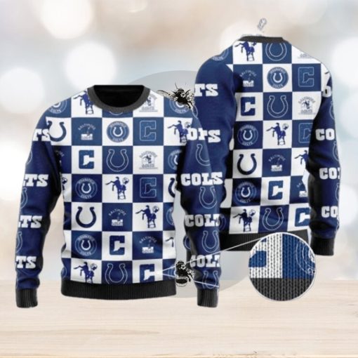 Colts Logo Checkered Flannel Design Knitted Ugly Christmas Sweater