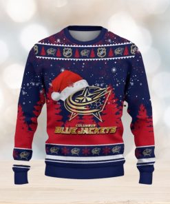 Columbus Blue Jackets Ugly Christmas Sweater Tree Santa Hat Car For Fans Gift Familys Holidays