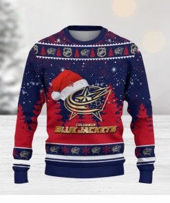 Columbus Blue Jackets Ugly Christmas Sweater Tree Santa Hat Car For Fans Gift Familys Holidays