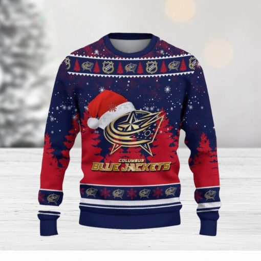 Columbus Blue Jackets Ugly Christmas Sweater Tree Santa Hat Car For Fans Gift Familys Holidays