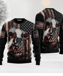 Cow American Flag Patriotic Christmas Unisex Ugly Sweater