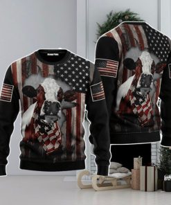 Cow American Flag Patriotic Christmas Unisex Ugly Sweater