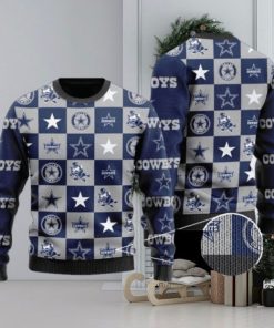 Cowboys Logo Checkered Flannel Design Knitted Ugly Christmas Sweater