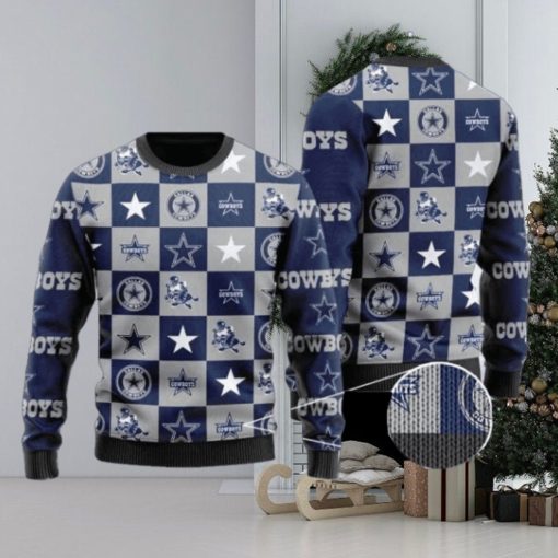 Cowboys Logo Checkered Flannel Design Knitted Ugly Christmas Sweater