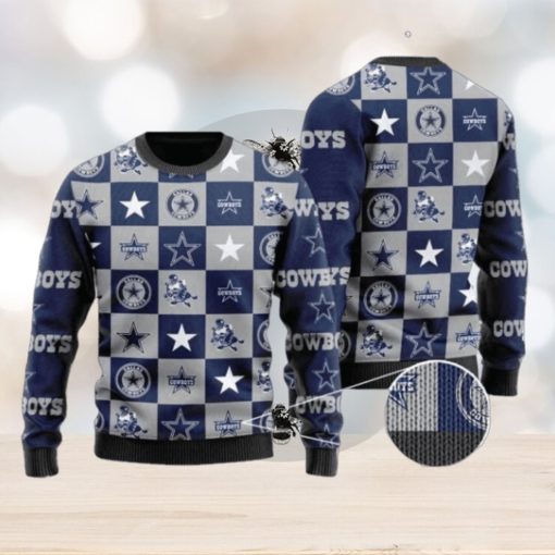 Cowboys Logo Checkered Flannel Design Knitted Ugly Christmas Sweater