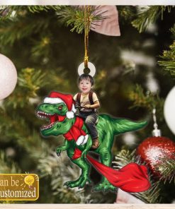 Custom Baby Face Photo Riding T Rex Ornament