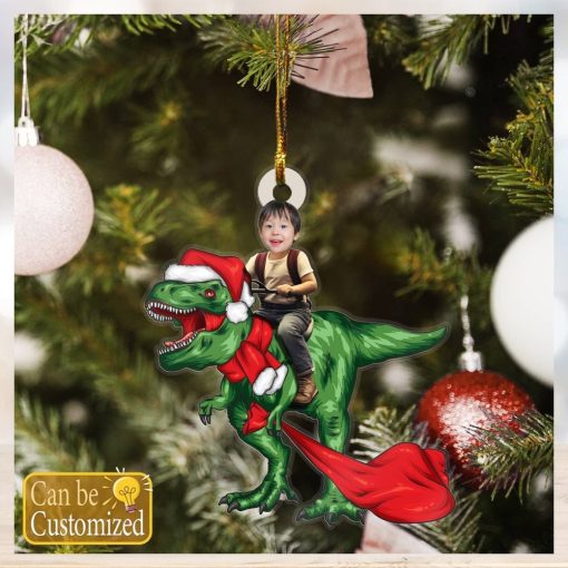 Custom Baby Face Photo Riding T Rex Ornament