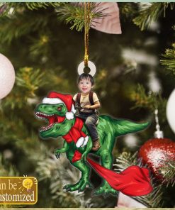 Custom Baby Face Photo Riding T Rex Ornament