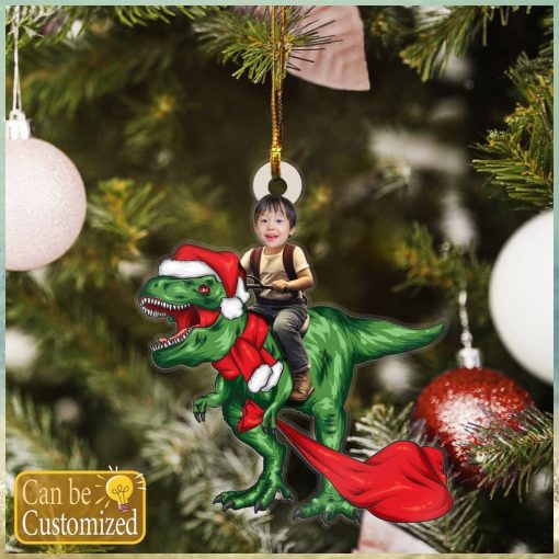 Custom Baby Face Photo Riding T Rex Ornament