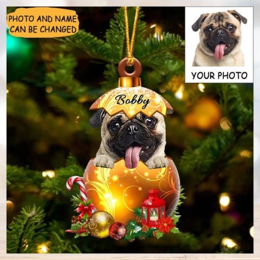 Custom Dog Photo Pug Christmas Ornament Cute Christmas Tree Ornament Decorations Gifts