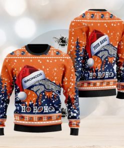 Custom Name Denver Broncos Symbol Wearing Santa Claus Hat Ho Ho Ho All Over Print Sweater Gift Christmas