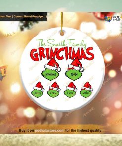 Custom Name Family Ornament, Christmas Tree & Grinch Decor