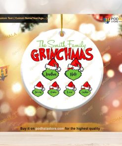 Custom Name Family Ornament, Christmas Tree & Grinch Decor