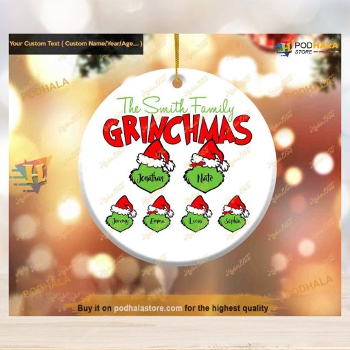 Custom Name Family Ornament, Christmas Tree & Grinch Decor