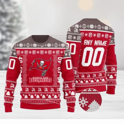 Custom Name Number Nfl Logo Tampa Bay Buccaneers Ugly Christmas Sweaters