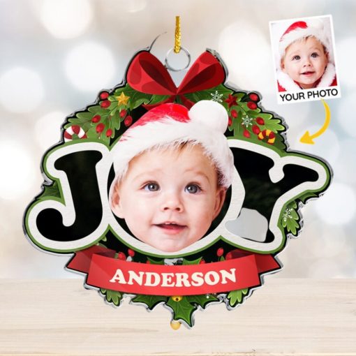 Custom photo peace love and a bundle of joy family personalized custom Ornament