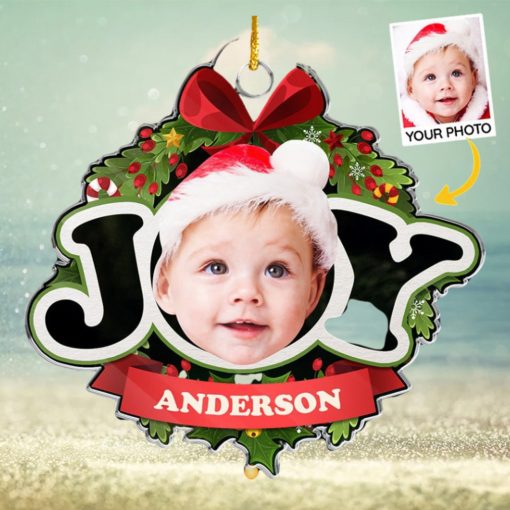 Custom photo peace love and a bundle of joy family personalized custom Ornament