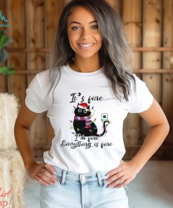 Cute Black Cat Wearing Santa Hat With Christmas Light It’s Fine I’m Fine Everything’s Fine Merry Christmas 2023 T shirt