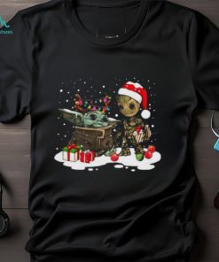 Cute Christmas Collection Baby Yoda And Groot Santa Christmas Light Shirt