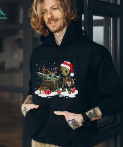 Cute Christmas Collection Baby Yoda And Groot Santa Christmas Light Shirt