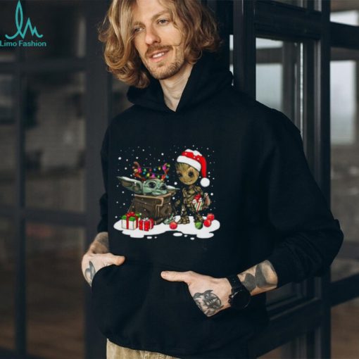 Cute Christmas Collection Baby Yoda And Groot Santa Christmas Light Shirt