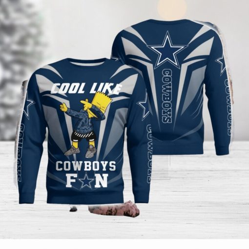 Cute Cool Like Dallas Cowboys Fan Bart Simpson Dab Xmas Gift Ugly Christmas Sweater Amazing Gift