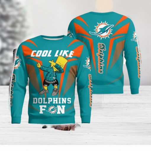 Cute Cool Like Miami Dolphins Fan Bart Simpson Dab Xmas Gift Xmas Gift Ugly Christmas Sweater Amazing Gift Funny Gift