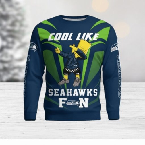 Cute Cool Like Seattle Seahawks Fan Bart Simpson Dab Ugly Christmas Sweater