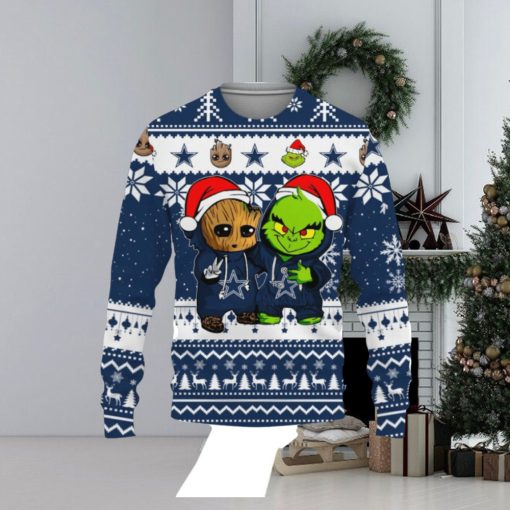 Dallas Cowboys Baby Groot And Grinch Best Friends Football American Ugly Christmas Sweater