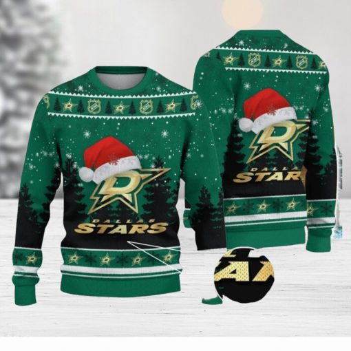 Dallas Stars Logo Wearing Santa Hat Christmas Gift Ugly Christmas Sweater Christmas Gift Ideas