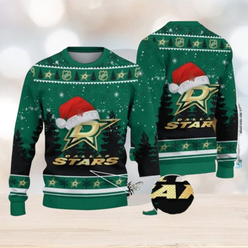 Dallas Stars Logo Wearing Santa Hat Christmas Gift Ugly Christmas Sweater Christmas Gift Ideas