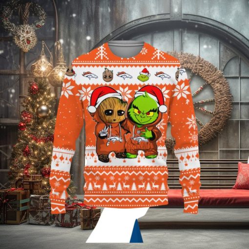 Denver Broncos Baby Groot And Grinch Best Friends Football American Ugly Christmas Sweater