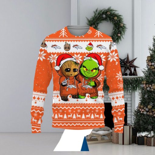 Denver Broncos Baby Groot And Grinch Best Friends Football American Ugly Christmas Sweater