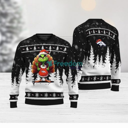 Denver Broncos Black Grinch Turkey Disguise Thankgiving Ugly Christmas Sweater Gift Holidays