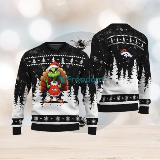 Denver Broncos Black Grinch Turkey Disguise Thankgiving Ugly Christmas Sweater Gift Holidays