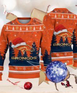 Denver Broncos Logo Golden Fans Santa Hat Tree Ugly Christmas Sweater