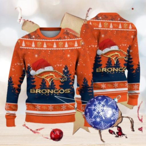 Denver Broncos Logo Golden Fans Santa Hat Tree Ugly Christmas Sweater