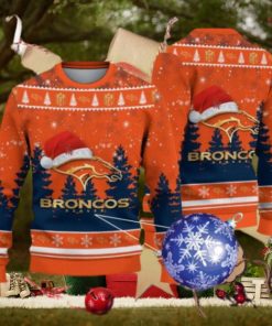 Denver Broncos Logo Golden Fans Santa Hat Tree Ugly Christmas Sweater